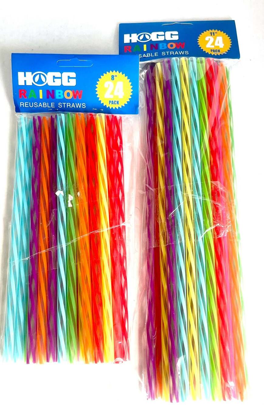 Hogg Rainbow Reusable Straws 24-Pack Set (8-inch and 11-inch)